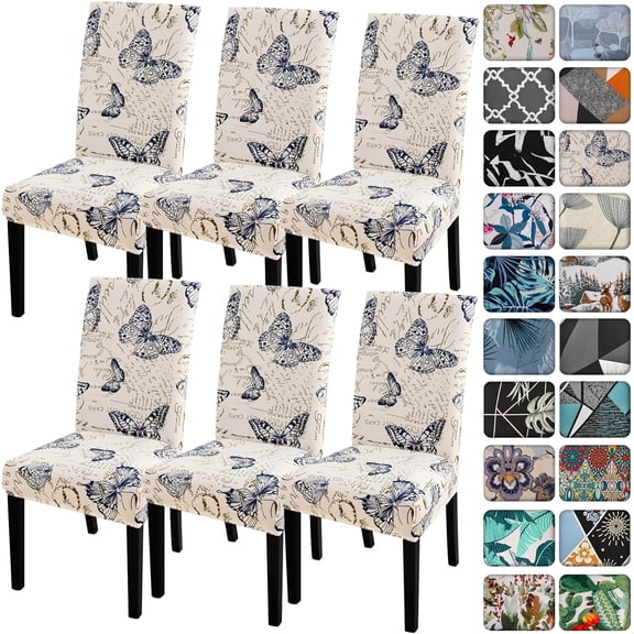 Dining Room Chair Covers Set of 6,Printed Pattern Parsons Chair Slipcovers Removable Washable Kitchen Seat Dining Chairs Protector Cover for Home or Party