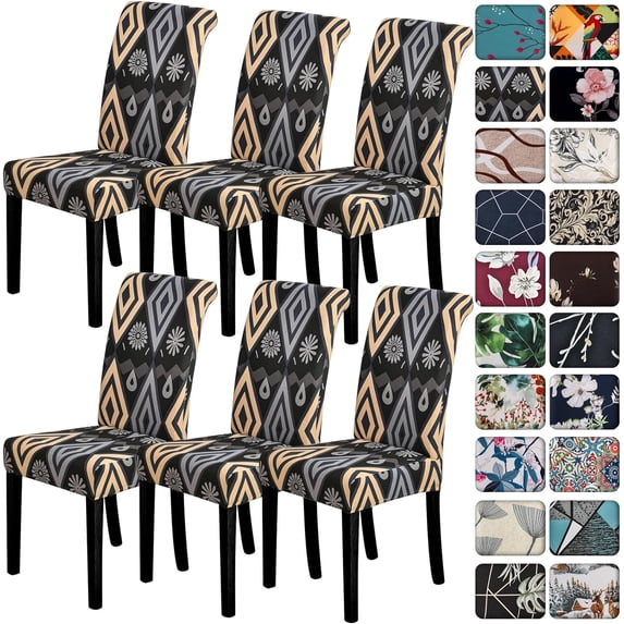 Dining Room Chair Covers Set of 6,Printed Pattern Parsons Chair Slipcovers Removable Washable Kitchen Seat Dining Chairs Protector Cover for Home or Party