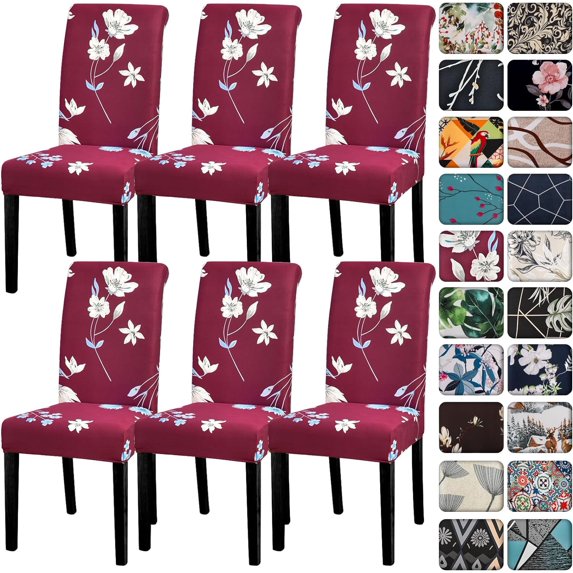 Dining Room Chair Covers Set of 6,Printed Pattern Parsons Chair Slipcovers Removable Washable Kitchen Seat Dining Chairs Protector Cover for Home or Party