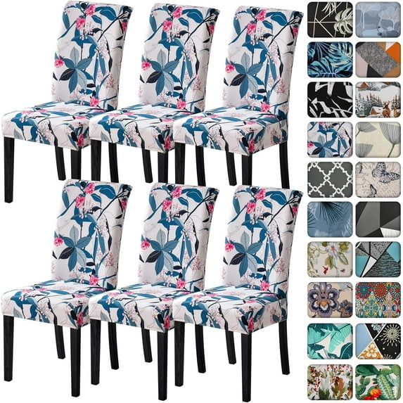 Dining Room Chair Covers Set of 6,Printed Pattern Parsons Chair Slipcovers Removable Washable Kitchen Seat Dining Chairs Protector Cover for Home or Party