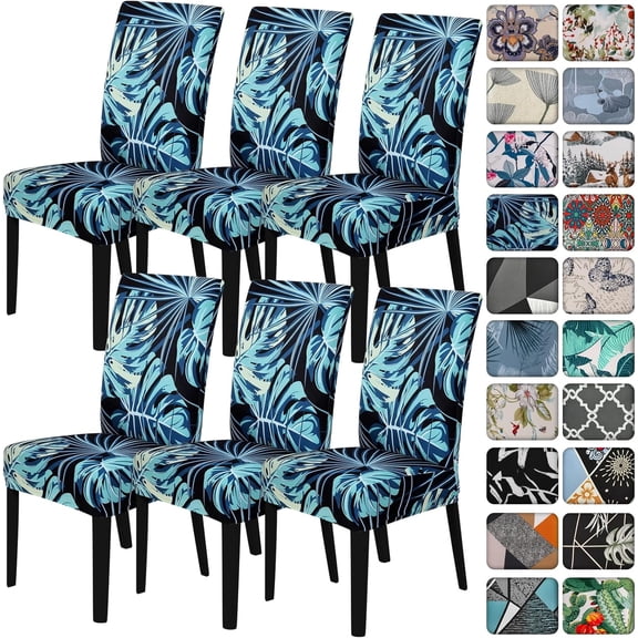 Dining Room Chair Covers Set of 6,Printed Pattern Parsons Chair Slipcovers Removable Washable Kitchen Seat Dining Chairs Protector Cover for Home or Party