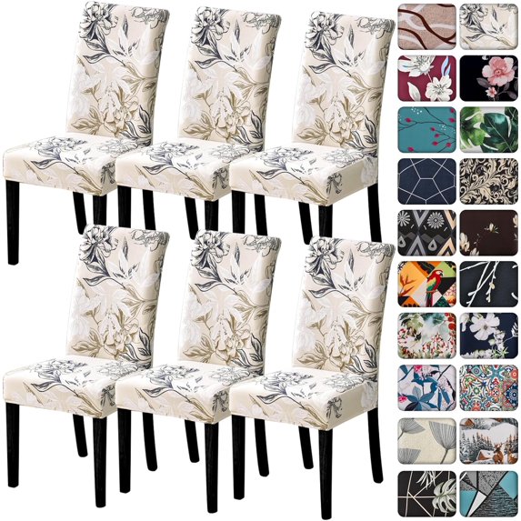 Dining Room Chair Covers Set of 6,Printed Pattern Parsons Chair Slipcovers Removable Washable Kitchen Seat Dining Chairs Protector Cover for Home or Party