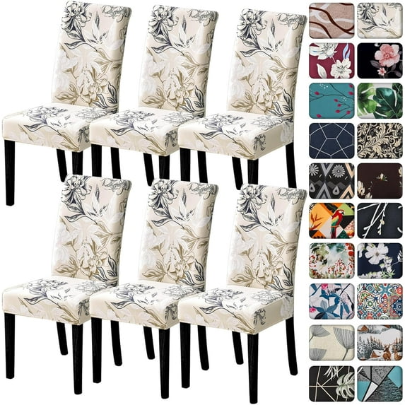 Dining Room Chair Covers Set of 6,Printed Pattern Parsons Chair Slipcovers Removable Washable Kitchen Seat Dining Chairs Protector Cover for Home or Party