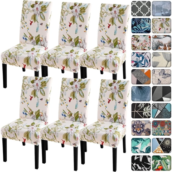 Dining Room Chair Covers Set of 6,Printed Pattern Parsons Chair Slipcovers Removable Washable Kitchen Seat Dining Chairs Protector Cover for Home or Party
