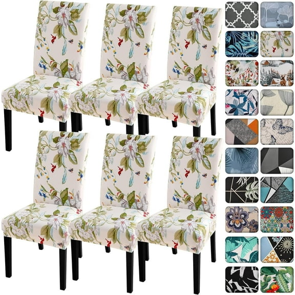 Dining Room Chair Covers Set of 6,Printed Pattern Parsons Chair Slipcovers Removable Washable Kitchen Seat Dining Chairs Protector Cover for Home or Party