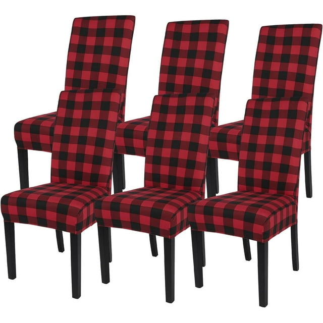 Dining Room Chair Covers Set of 6, Stretch Buffalo Plaid Kitchen Chair Cover Removable Washable