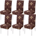 thumbnail image 1 of Dining Room Chair Covers Set of 6, Stretch Parsons Chair Slipcovers Removable Washable Spandex Printed Chair Seat Protector Cover for Hotel, Office, Ceremony, Banquet, Wedding Party (Brown/Gold), 1 of 6