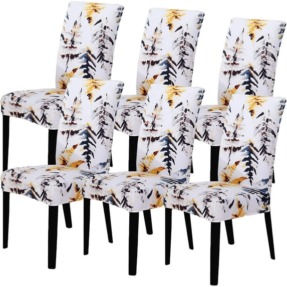 Dining Room Chair Covers Set of 6, Stretch Parsons Chair Slipcovers Removable Washable Spandex Printed Chair Seat Protector Cover for Hotel, Office, Ceremony, Banquet, Wedding Party (Leaves Pattern)