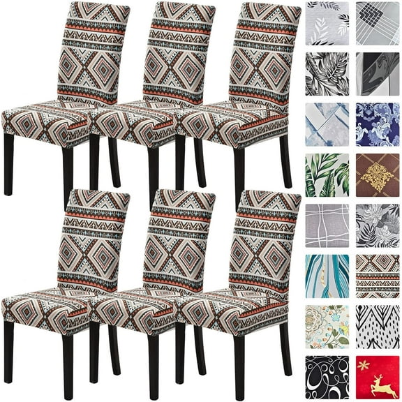Dining Room Chair Covers Set of 6, Stretch Parsons Chair Slipcovers Removable Washable Spandex Printed Chair Seat Protector Cover for Hotel, Office, Ceremony, Banquet, Wedding Party (Boho)