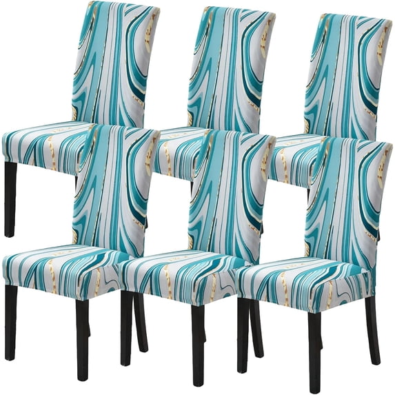 Dining Room Chair Covers Set of 6, Stretch Parsons Chair Slipcovers Removable Washable Spandex Printed Chair Seat Protector Cover for Hotel, Office, Ceremony, Banquet, Wedding Party (Striped Blue)