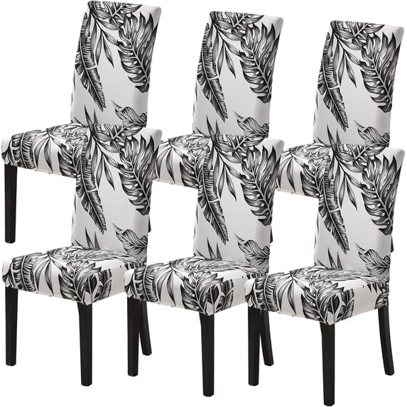 Dining Room Chair Covers Set of 6, Stretch Parsons Chair Slipcovers Removable Washable Spandex Printed Chair Seat Protector Cover for Hotel, Office, Ceremony, Banquet, Wedding Party (Palm Leaves)