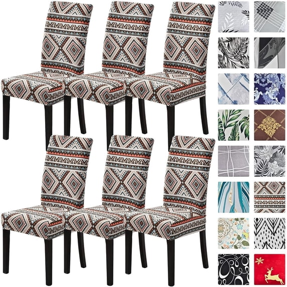 Dining Room Chair Covers Set of 6, Stretch Parsons Chair Slipcovers Removable Washable Spandex Printed Chair Seat Protector Cover for Hotel, Office, Ceremony, Banquet, Wedding Party (Boho)
