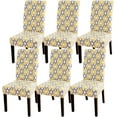 thumbnail image 1 of Dining Room Chair Covers Set of 6, Stretch Parsons Chair Slipcovers Super Fit Spandex Removable Washable Kitchen Chair Protector Cover for Dining Room, Hotel, Ceremony (Yellow Geometric), 1 of 6