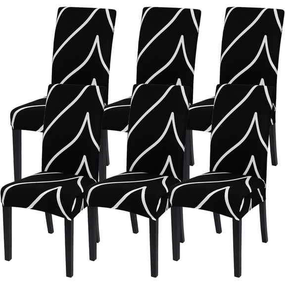 Dining Room Chair Covers Set of 6, Stretch Parsons Chair Slipcovers Super Fit Spandex Removable Washable Kitchen Chair Protector Cover for Dining Room, Hotel, Ceremony (Black)