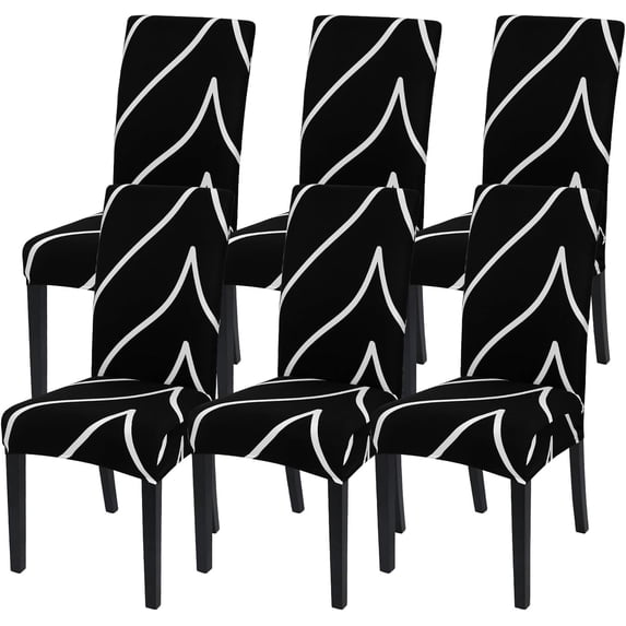 Dining Room Chair Covers Set of 6, Stretch Parsons Chair Slipcovers Super Fit Spandex Removable Washable Kitchen Chair Protector Cover for Dining Room, Hotel, Ceremony (Black)