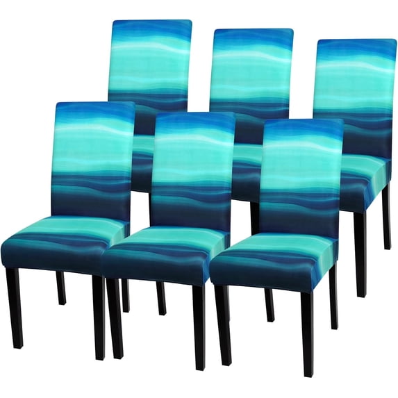 Dining Room Chair Covers Set of 6, Stretch Parsons Chair Slipcovers Universal Removable Washable Chair Seat Covers Protector for Dining Room, Kitchen, Hotel and Party, Blue Ocean