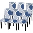 thumbnail image 1 of Dining Room Chair Covers Set of 6, Stretch Parsons Chair Slipcovers Universal Removable Washable Chair Seat Covers Protector for Dining Room, Kitchen, Hotel and Party, Navy Blue Geometric, 1 of 6