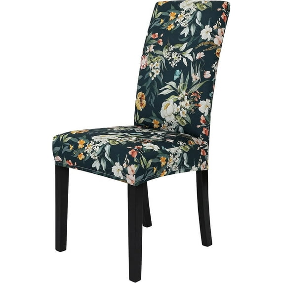 Dining Room Chair Covers Set of 6, Stretch Parsons Chair Slipcovers Universal Removable Washable Chair Seat Covers Protector for Dining Room, Kitchen, Hotel and Party, Floral, Black