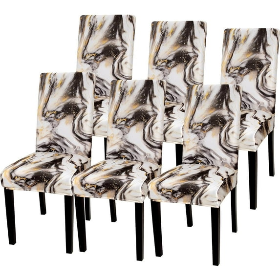 Dining Room Chair Covers Set of 6, Stretch Parsons Chair Slipcovers Universal Removable Washable Chair Seat Covers Protector for Dining Room, Kitchen, Hotel and Party, Black Gold Marble