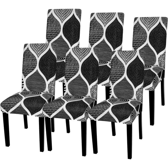 Dining Room Chair Covers Set of 6, Stretch Parsons Chair Slipcovers Universal Removable Washable Chair Seat Covers Protector for Dining Room, Kitchen, Hotel and Party, Black Geometric