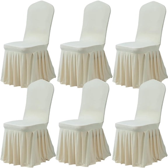 Dining Room Chair Covers Set of 6, Stretch Parsons Slipcovers with Skirt Super Fit Spandex Chair Seat Protector Cover for Dining Room, Hotel, Ceremony (Ivory)
