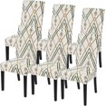 thumbnail image 1 of Dining Room Chair Covers Set of 6, Stretch Printed Kitchen Chair Slipcovers Removable Washable Parsons Chair Covers Protector for Dining Room, Hotel, Ceremony (Beige-Green Stripe), 1 of 6