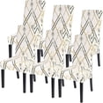 thumbnail image 1 of Dining Room Chair Covers Set of 6, Stretch Printed Kitchen Chair Slipcovers Removable Washable Parsons Chair Covers Protector for Dining Room, Hotel, Ceremony (Beige Stripe), 1 of 6