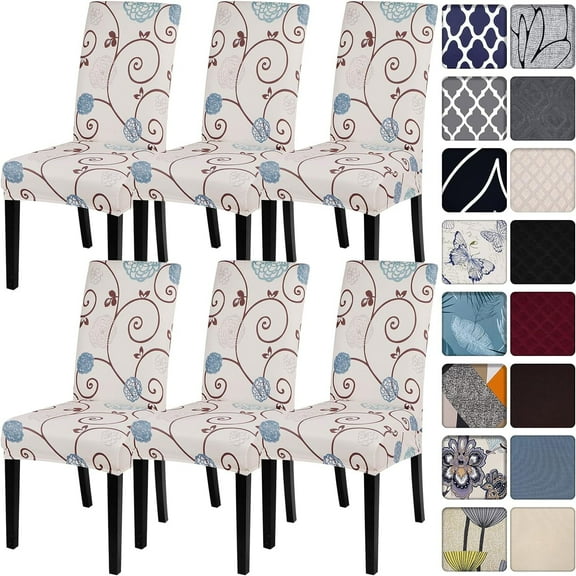 Dining Room Chair Covers Set of 6, Stretch Printed Parsons Chair Slipcovers Super Fit Spandex Removable Washable Kitchen Chair Protector Cover for Dining Room, Hotel, Ceremony (Ball Flower)