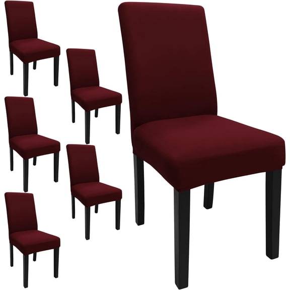 Dining Room Chair Covers Set of 6, Stretch Solid Color Parsons Chair Slipcovers Spandex Removable Washable Kitchen Chair Protector Cover for Dining Room, Hotel, Ceremony(Burgundy)