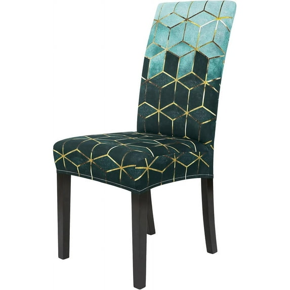 Dining Room Chair Covers Set of 8, Stretch Parsons Chair Slipcovers Universal Removable Washable Chair Seat Covers Protector for Dining Room, Kitchen, Hotel and Party, Teal Cubes