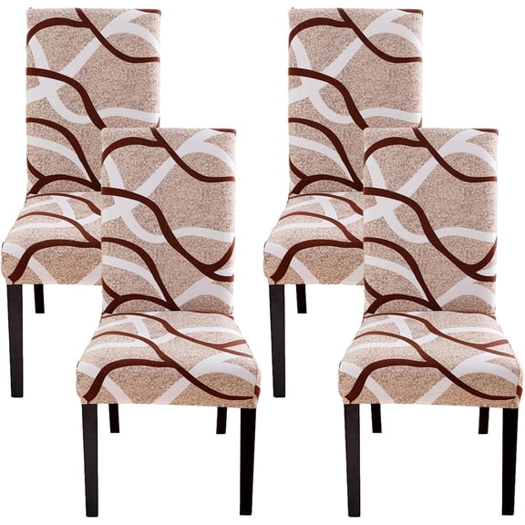 Dining Room Chair Covers Set of 4, Stretch Printed Parsons Chair Slipcovers Spandex Removable Washable Kitchen Chair Protector Cover (Beige+Stripe)