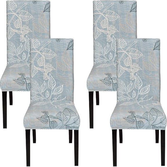 Dining Room Chair Covers Set of 4, Stretch Printed Parsons Chair Slipcovers Spandex Removable Washable Kitchen Chair Protector Cover (Plants+Grey)