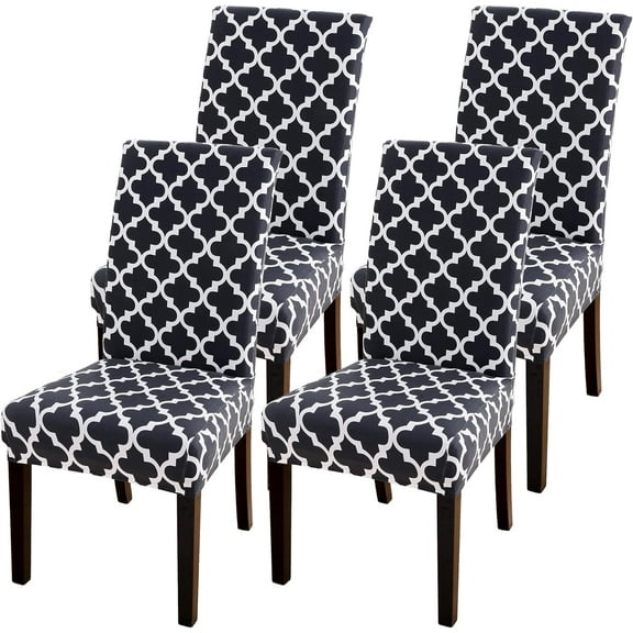 Dining Room Chair Covers Set of 4, Stretch Soft Spandex Removable Washable Chair Slipcovers for Dining Room,Hotel,Ceremony (Style Grey, Set of 4)