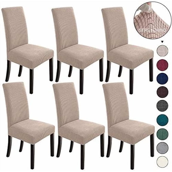 Dining Room Chair Covers Set of 6, Removable Washable Chair Covers for Dining Chairs Stretch Parson Chair Slipcover, Khaki