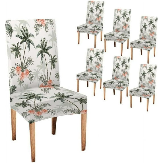 Dining Room Chair Covers Set of 6 Removable Washable Chair Seat Slipcovers Protector Summer Colorful Tropical Plants