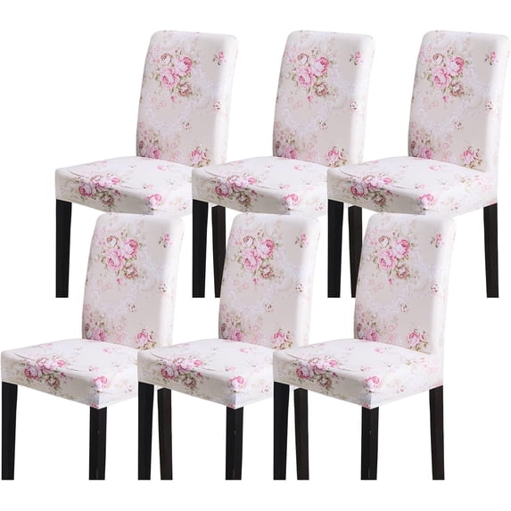 Dining Room Chair Covers Set of 6, Stretch Soft Spandex Removable Washable Chair Slipcovers for Dining Room,Hotel,Ceremony (Pink Rose, 6 Pack)