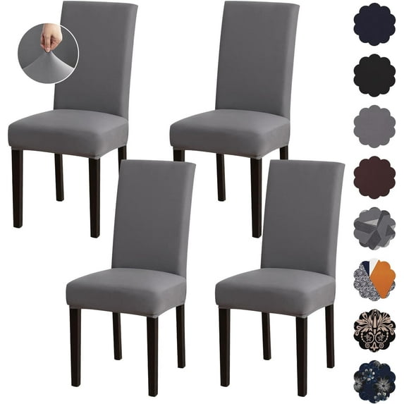 Dining Room Chair Covers, Stretch Chair Covers for Dining Room Set of 4,Removable Washable Soft Dining Chair Covers for Kitchen, Hotel (Grey 4)