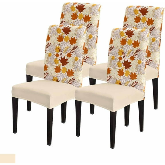 Dining Room Chair Covers, Thanksgiving Fall Maple Leaves Pattern Stretch Parsons Chair Slipcovers Removable Kitchen Chair Protector Cover for Dining Room, Set of 4