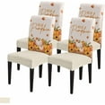 thumbnail image 1 of Dining Room Chair Covers, Thanksgiving Hello Pumpkin Maple Leaf Sunflower Autumn Wood Grain Vintage Stretch Parsons Chair Slipcovers Removable Kitchen Chair Protector Cover for Dining Room， Set of 4, 1 of 6