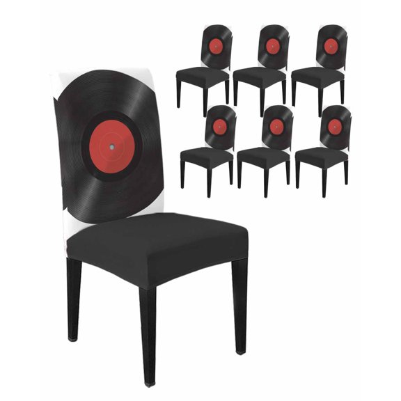 Dining Room Chair Covers Vintage Record Classical Stretch Slipcovers Set of 6, Modern Minimalist Art Removable Washable Chair Seat Protecter for Kitchen Hotel Wedding Party