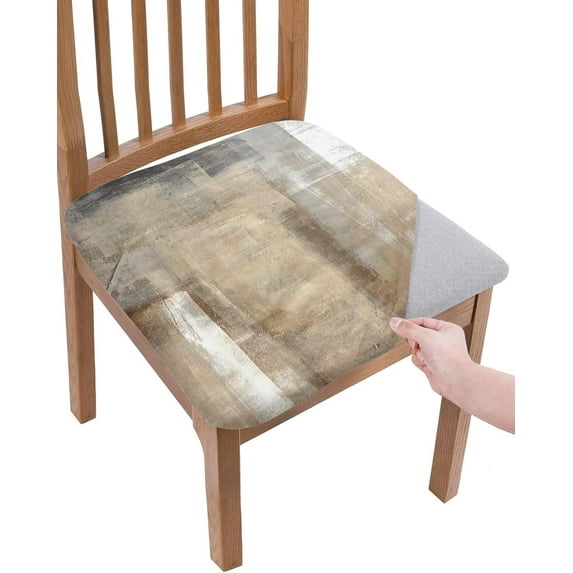 Dining Room Chair Seat Covers, Abstract Brown Geometric Oil Painting Removable Stretch Chair Seat Cushion Slipcovers Protector for Holiday Party Festival Decoration, Set of 6