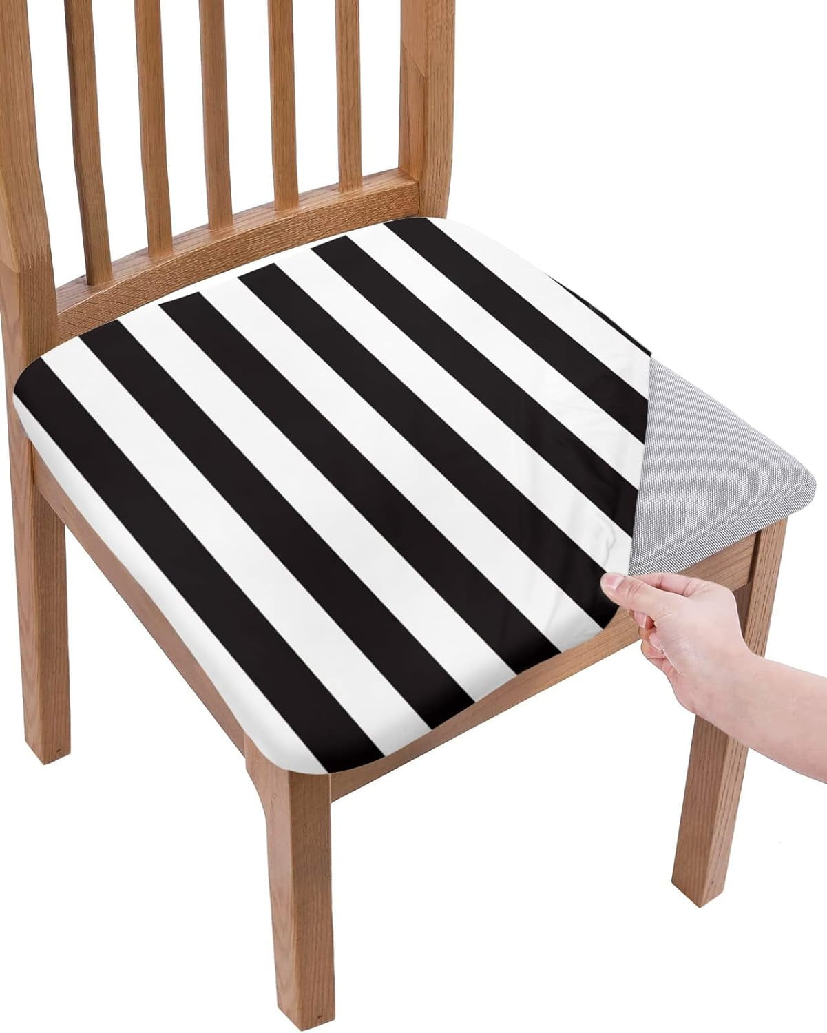 Dining Room Chair Seat Covers, Black White Stripes Classical Art