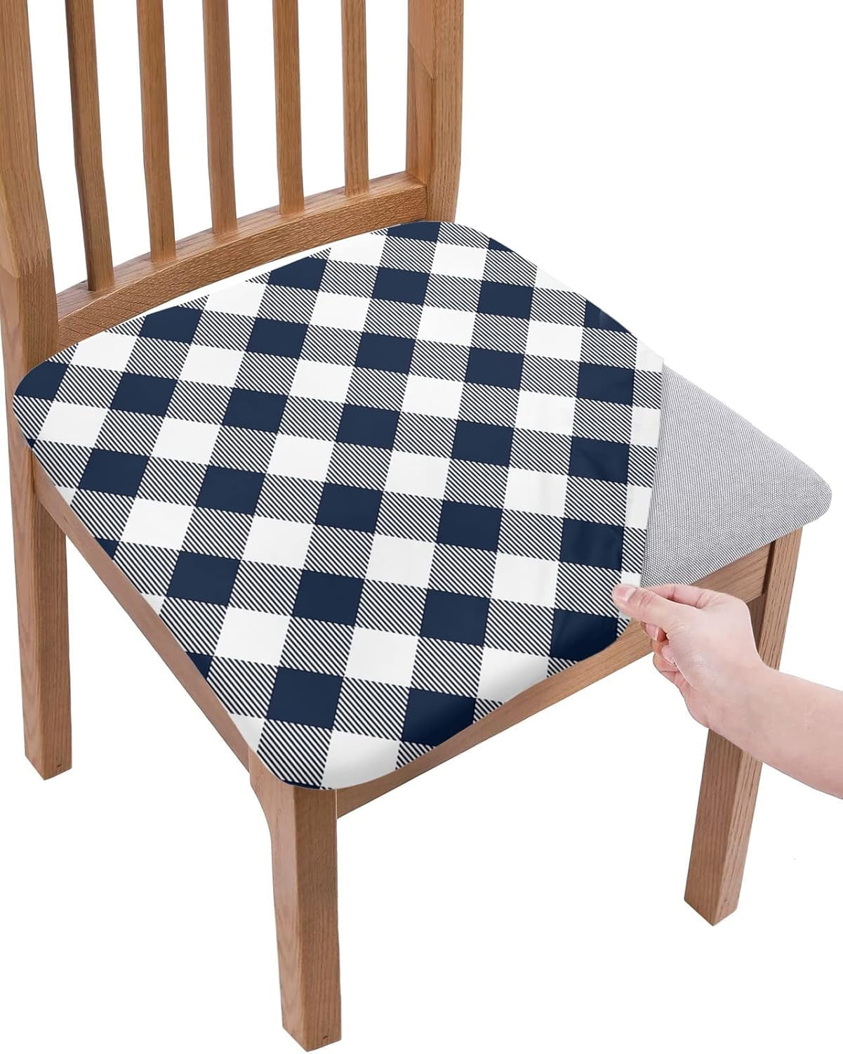 Dining Room Chair Seat Covers, Dark Blue and White Plaid Gingham