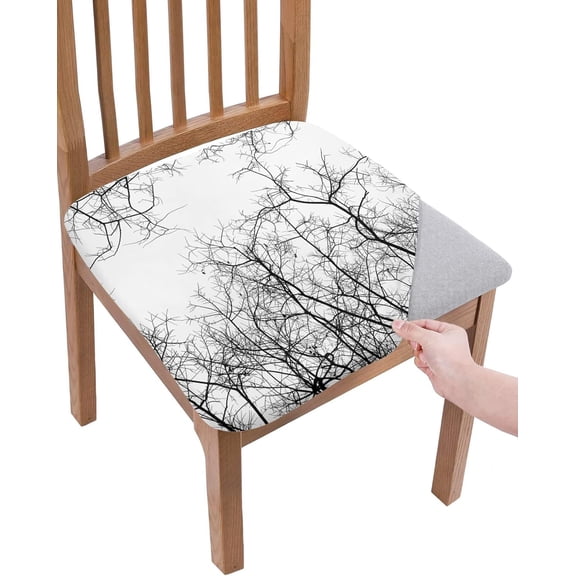 Dining Room Chair Seat Covers, Halloween Dead Tree Winter Branches Black White Removable Stretch Chair Seat Cushion Slipcovers Protector for Holiday Party Festival Decoration, Set of 4