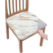 Dining Room Chair Seat Covers, Marble Texture White Gold Abstract Art Removable Stretch Chair Seat Cushion Slipcovers Protector for Holiday Party Festival Decoration, Set of 4