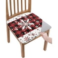 thumbnail image 1 of Dining Room Chair Seat Covers, Merry Christmas Snowflakes Red Black Plaid Winter New Year Removable Stretch Chair Seat Cushion Slipcovers Protector for Holiday Party Festival Decoration, Set of 6, 1 of 6