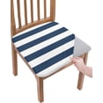 thumbnail image 1 of Dining Room Chair Seat Covers, Nautical Stripes Navy Blue and White Horizontal Stripes Removable Stretch Chair Seat Cushion Slipcovers Protector for Holiday Party Festival Decoration, Set of 4, 1 of 6