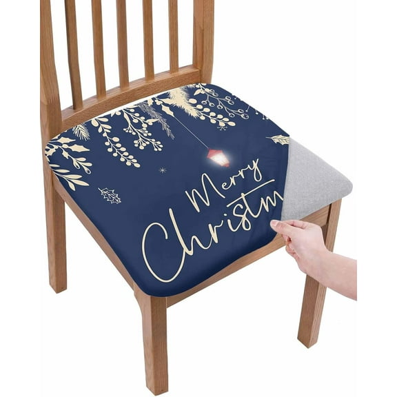Dining Room Chair Seat Covers Set of 4, Christmas Snowflakes Hanging Pine Branches Removable Stretch Chair Seat Cushion Slipcovers Protector for Holiday Party Festival Decoration Merry Xmas