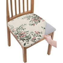 Dining Room Chair Seat Covers Set of 4, Farm Red Berries Green Leaves Watercolor Botanical Removable Stretch Chair Seat Cushion Slipcovers Protector for Holiday Party Festival Decoration Retro Linen