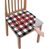 Dining Room Chair Seat Covers Set of 4, Red Merry Christmas Happy New Year Removable Stretch Chair Seat Cushion Slipcovers Protector for Holiday Party Decoration Retro Buffalo Black and White Plaid